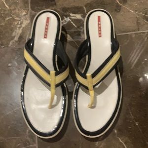 Prada Womens Off White/White Slip On Block Heel Flip Flop Sandal Size EUR 40